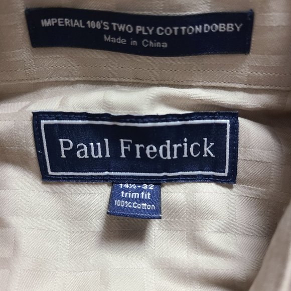 Paul Frederick Two Ply Cotton Gold Button Down Shirt Size 14.5  - 32 - Picture 3 of 10